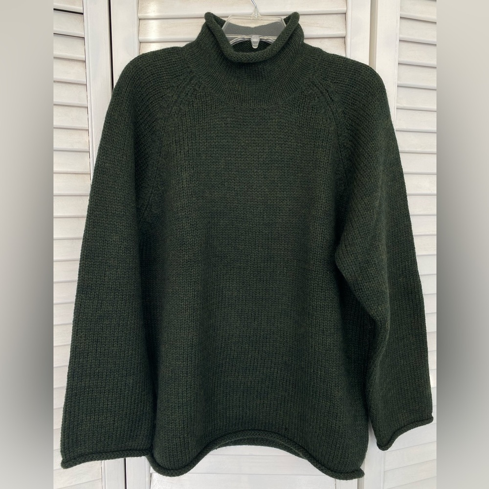 Vintage J Crew Wool Roll Neck Knit Green Retro Sweater Fisherman - Men’s Small S
